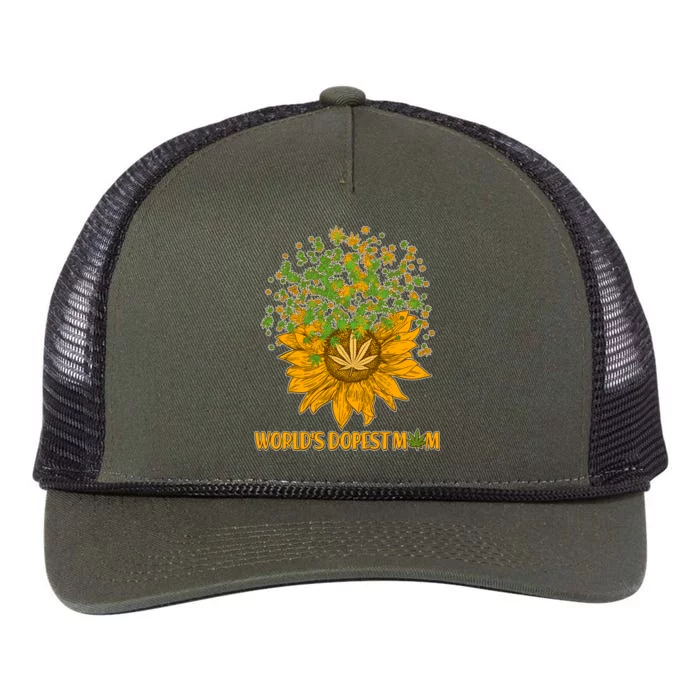 World's Dopest Mom Sunflower Retro Rope Trucker Hat Cap