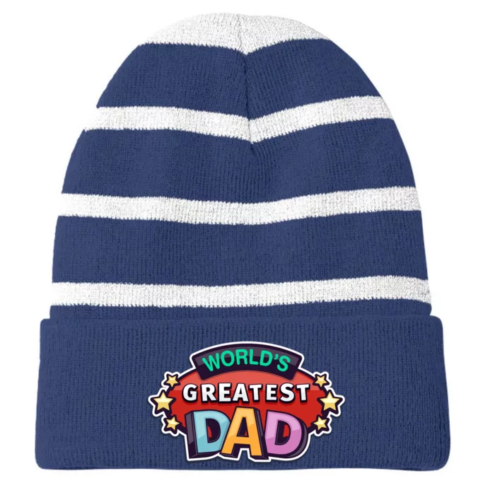 World's Greatest Dad Colorful Father's Day Striped Beanie with Solid Band