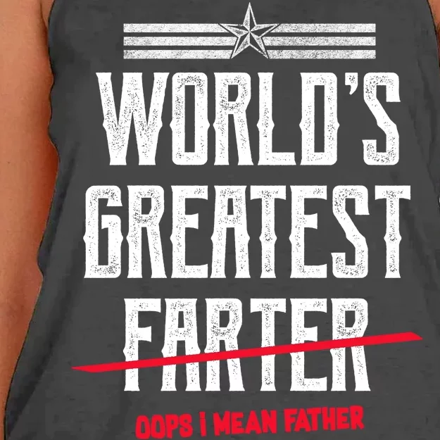 World's Greatest Farter Oops I Mean Father Women's Knotted Racerback Tank