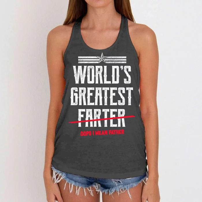 World's Greatest Farter Oops I Mean Father Women's Knotted Racerback Tank