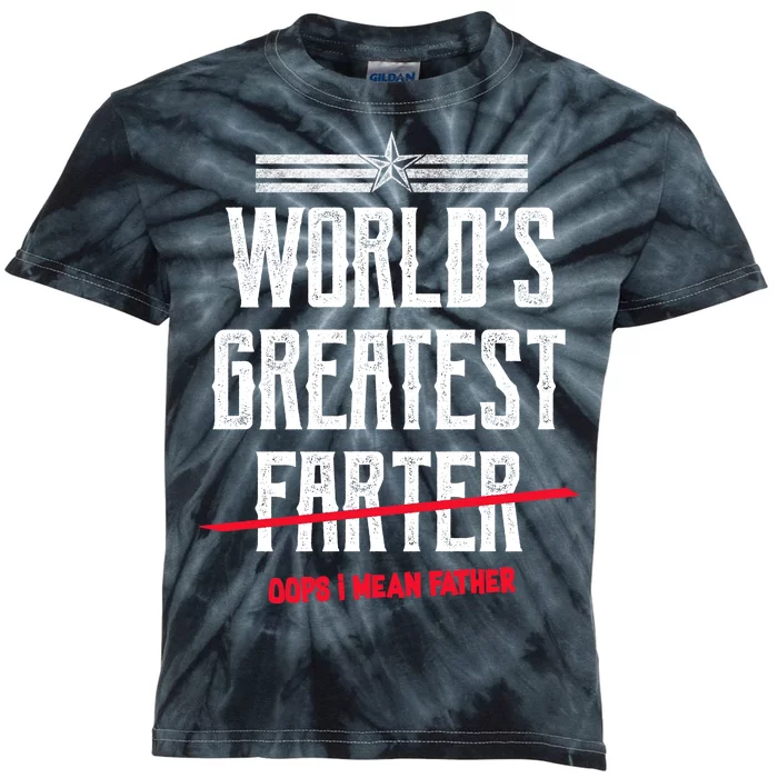 World's Greatest Farter Oops I Mean Father Kids Tie-Dye T-Shirt