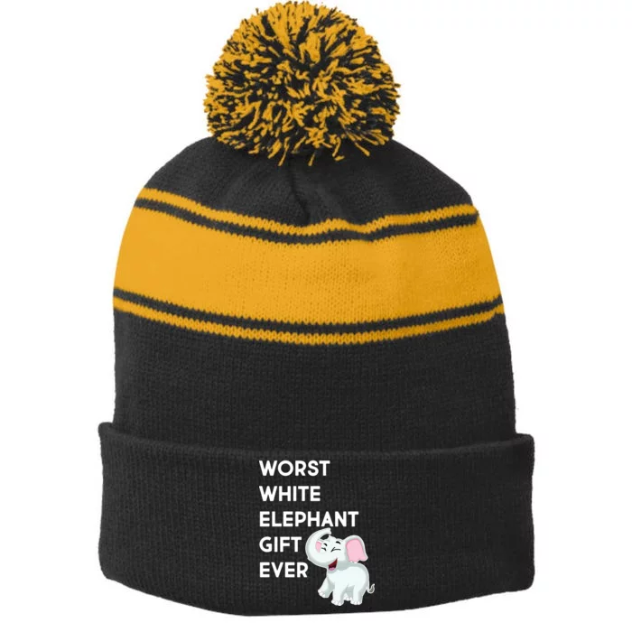 Worst White Christmas Gift Ever Stripe Pom Pom Beanie