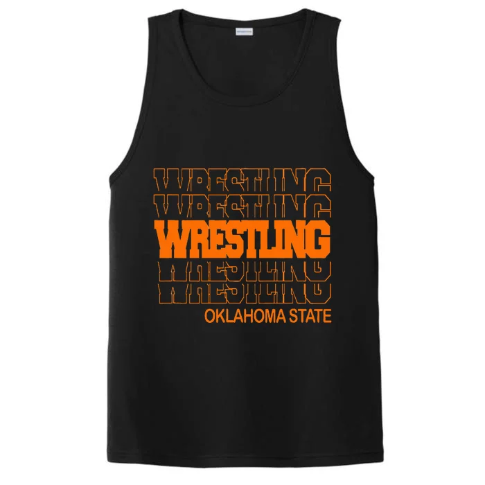 Wrestling O.K.L.A.H.O.M.A State In Modern Stacked Lettering Performance Tank