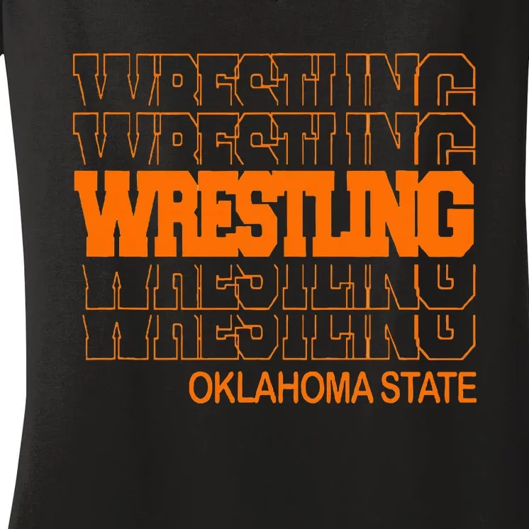 Wrestling O.K.L.A.H.O.M.A State In Modern Stacked Lettering Women's V-Neck T-Shirt