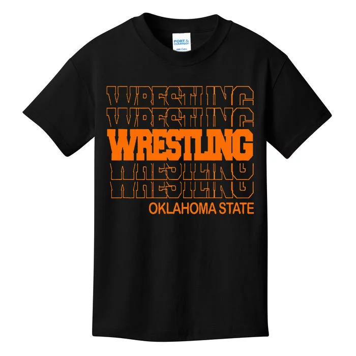 Wrestling O.K.L.A.H.O.M.A State In Modern Stacked Lettering Kids T-Shirt