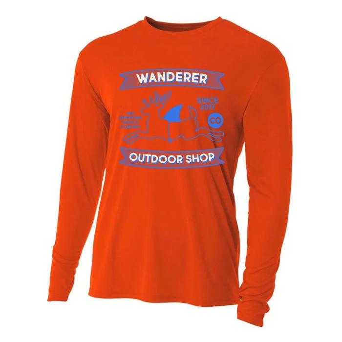 Wanderer Outdoor Shop Est 2017 Deer Shark Logo Cooling Performance Long Sleeve Crew