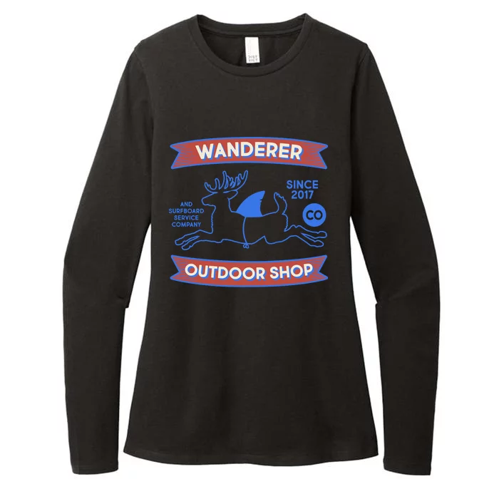 Wanderer Outdoor Shop Est 2017 Deer Shark Logo Womens CVC Long Sleeve Shirt