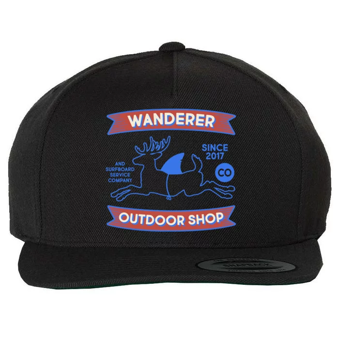 Wanderer Outdoor Shop Est 2017 Deer Shark Logo Wool Snapback Cap