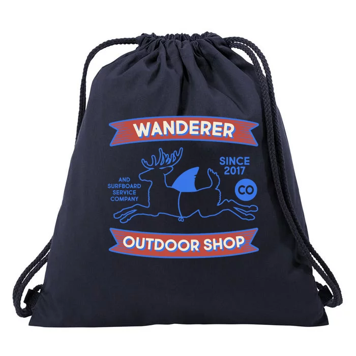 Wanderer Outdoor Shop Est 2017 Deer Shark Logo Drawstring Bag