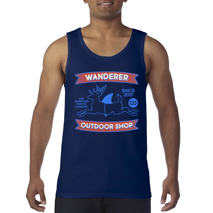 Wanderer Outdoor Shop Est 2017 Deer Shark Logo Tank Top