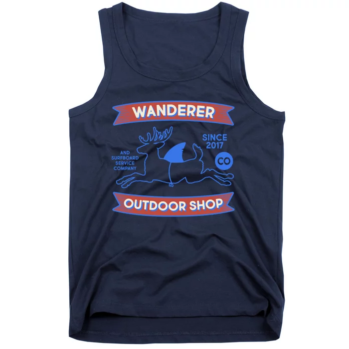 Wanderer Outdoor Shop Est 2017 Deer Shark Logo Tank Top