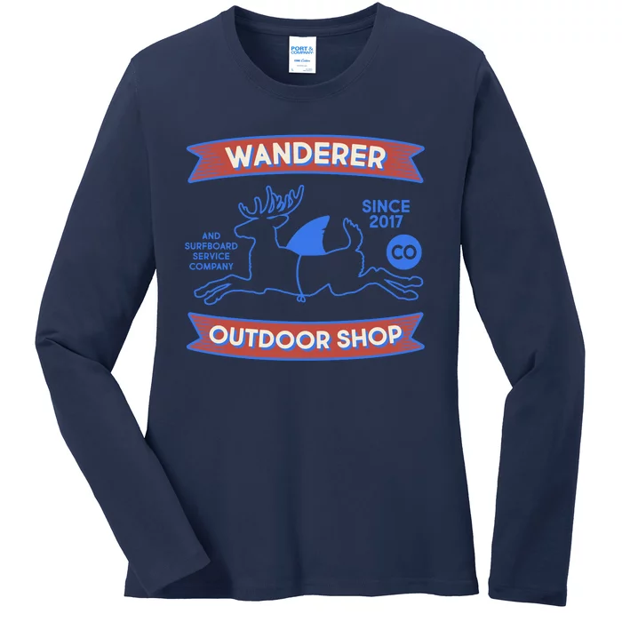 Wanderer Outdoor Shop Est 2017 Deer Shark Logo Ladies Long Sleeve Shirt