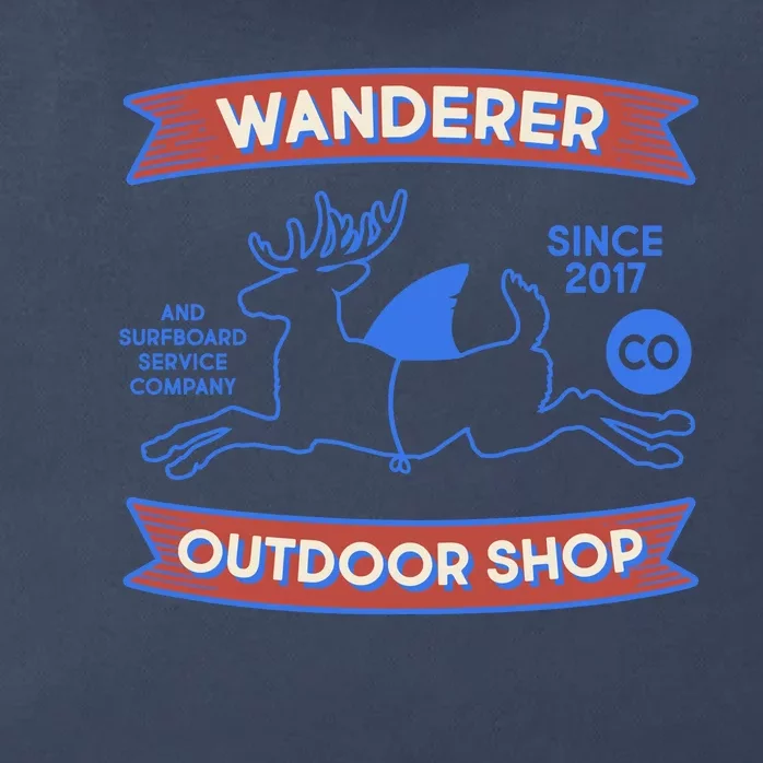 Wanderer Outdoor Shop Est 2017 Deer Shark Logo Zip Tote Bag