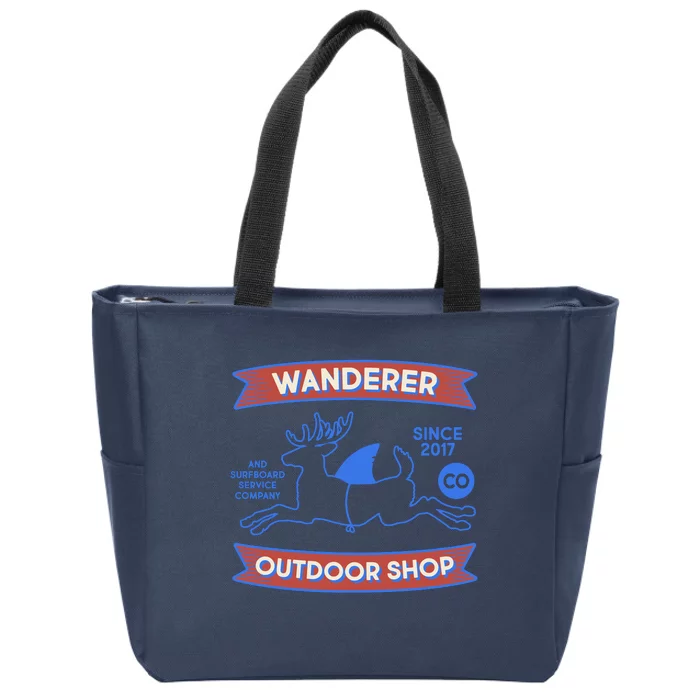 Wanderer Outdoor Shop Est 2017 Deer Shark Logo Zip Tote Bag