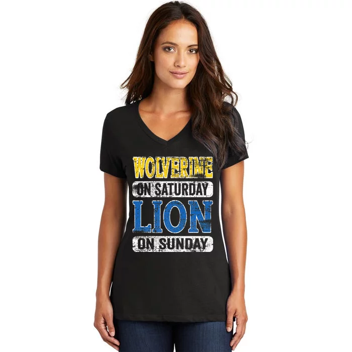 Wolverine On Saturday Lion On Sunday Women's V-Neck T-Shirt