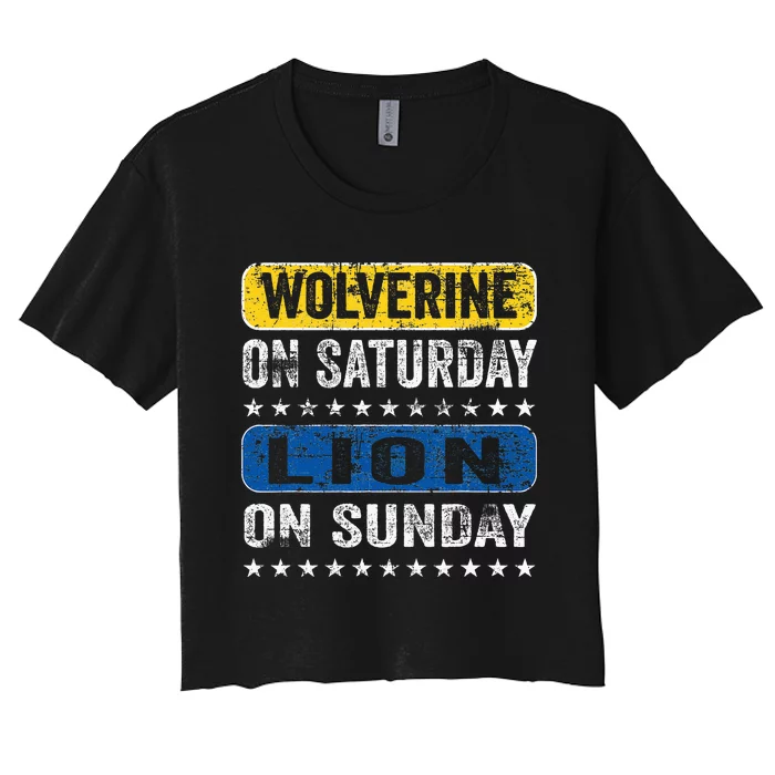 Wolverine On Saturday Lion On Sunday Women's Crop Top Tee