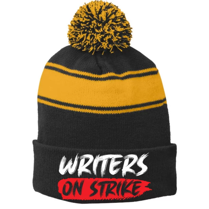 Writers On Strike WGA Strike Anti AI Stripe Pom Pom Beanie