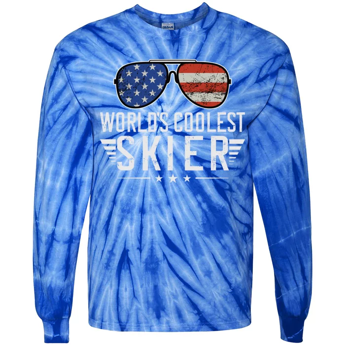 World´s Okayest Skier Funny Skiing Vintage Winter Ski Gift Tie-Dye Long Sleeve Shirt