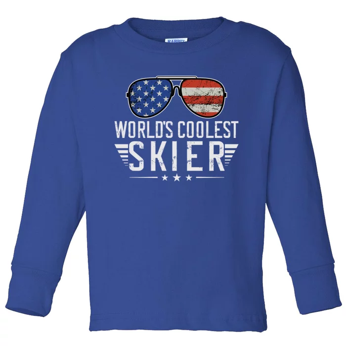 World´s Okayest Skier Funny Skiing Vintage Winter Ski Gift Toddler Long Sleeve Shirt