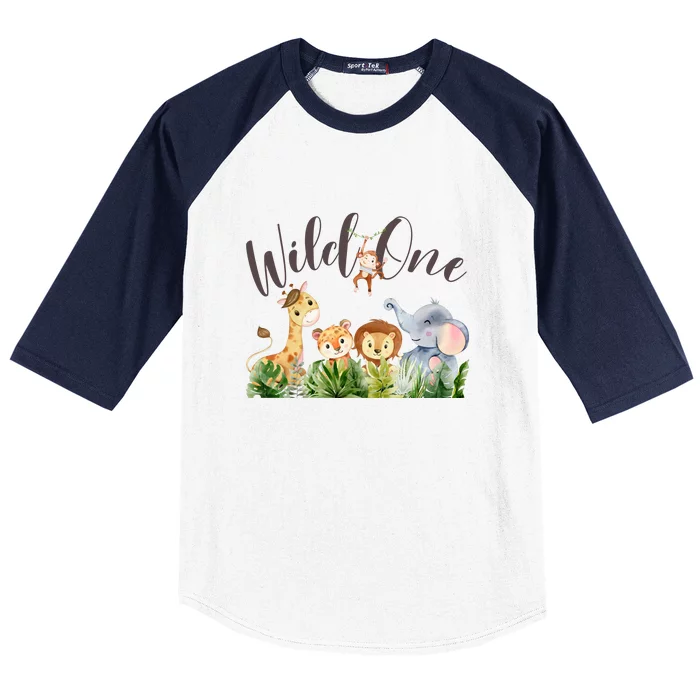 Wild One Safari Watercolor Baby Animals Gift Baseball Sleeve Shirt