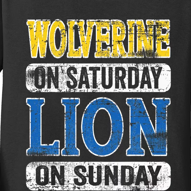 Wolverine On Saturday Lion On Sunday Detroit Kids Long Sleeve Shirt