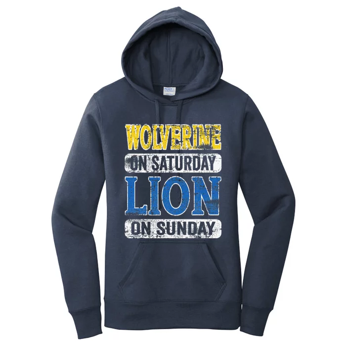 Wolverine On Saturday Lion On Sunday Funny Women's Pullover Hoodie