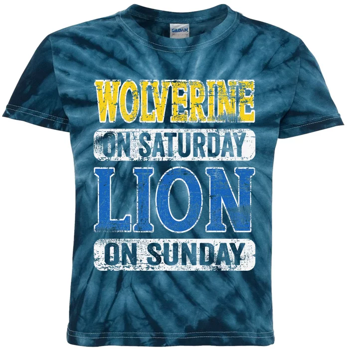 Wolverine On Saturday Lion On Sunday Funny Kids Tie-Dye T-Shirt