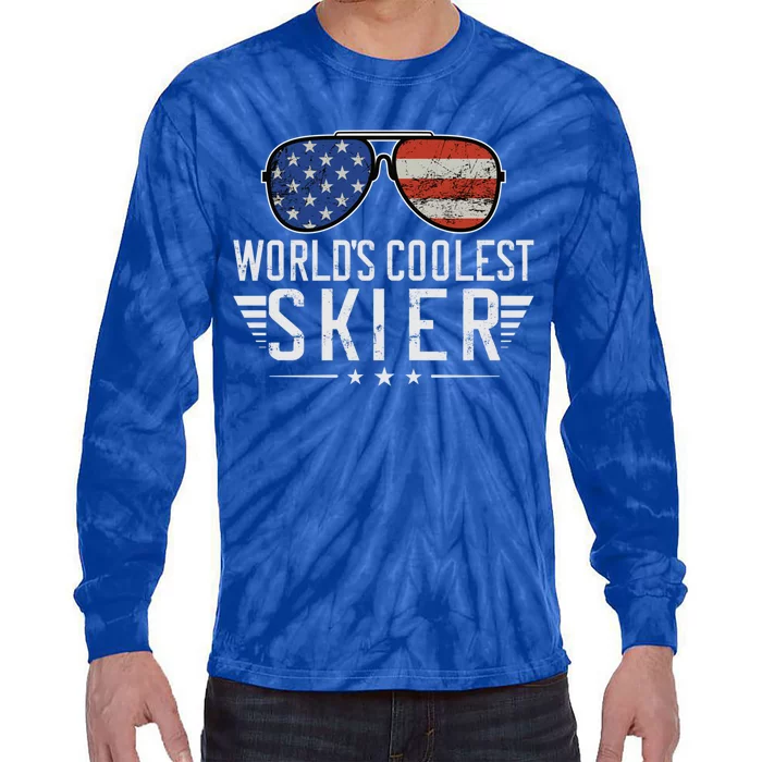 World´s Okayest Skier Funny Skiing Vintage Winter Ski Gift Tie-Dye Long Sleeve Shirt