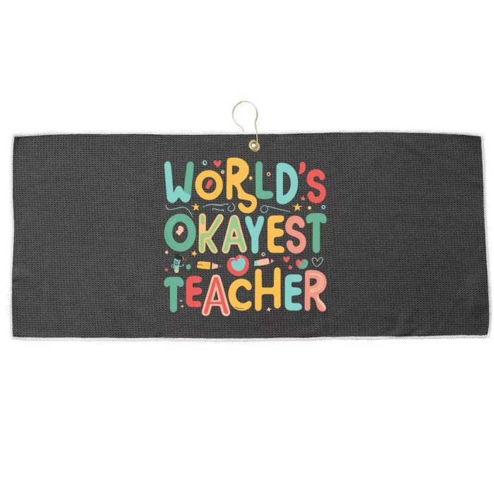 WorldS Okayest Teacher Playful Whimsical Typography Large Microfiber Waffle Golf Towel