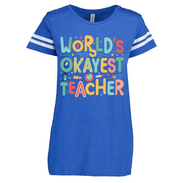 WorldS Okayest Teacher Playful Whimsical Typography Enza Ladies Jersey Football T-Shirt