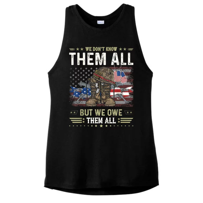 We Owe Them All Partiotic Veterans Day Memorial Day Ladies Tri-Blend Wicking Tank