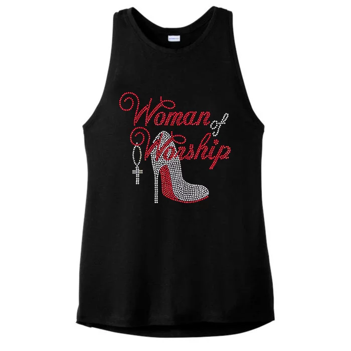 Woman Of Worship Bling Rhinestone Christian Inspirational Ladies Tri-Blend Wicking Tank