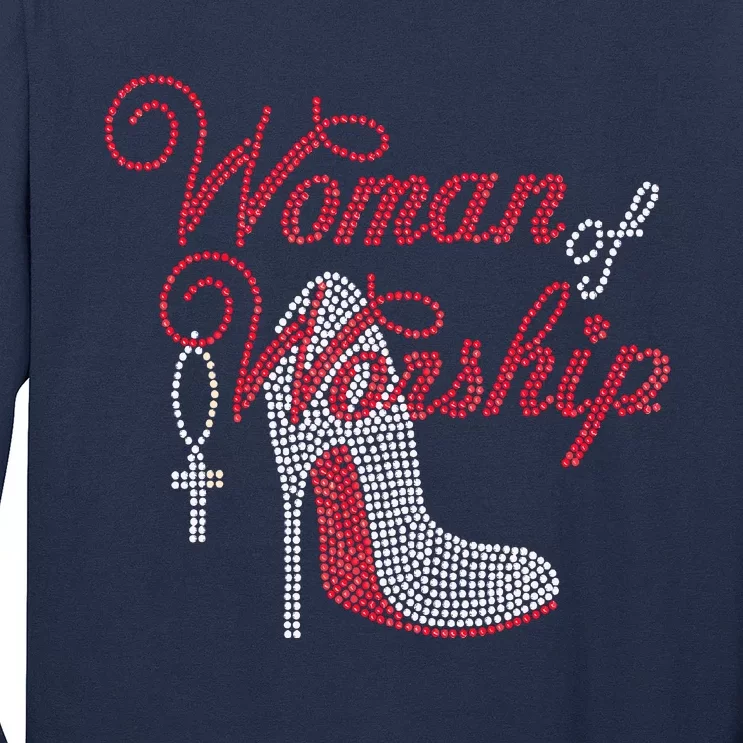 Woman Of Worship Bling Rhinestone Christian Inspirational Long Sleeve Shirt