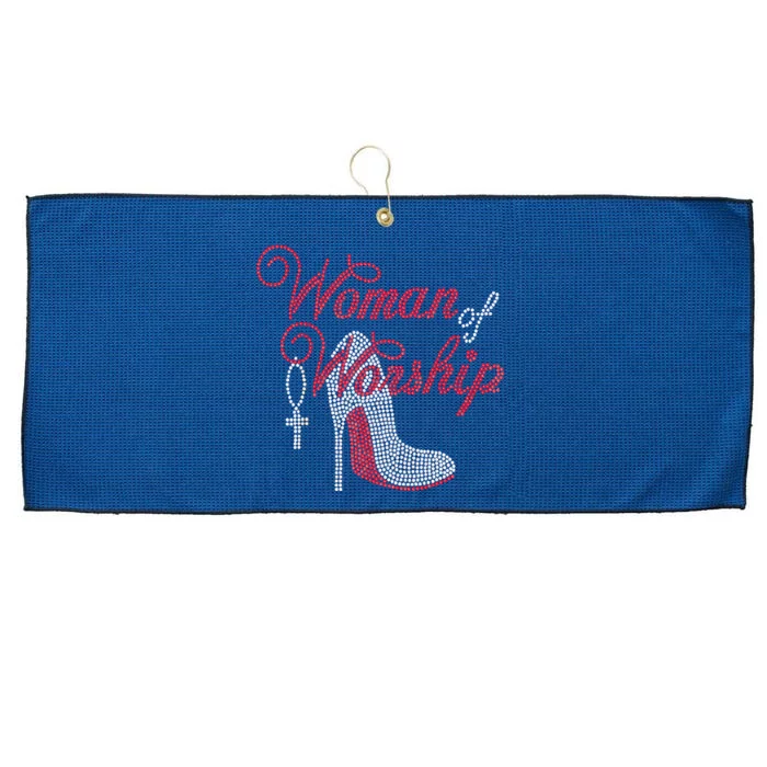 Woman Of Worship Bling Rhinestone Christian Inspirational Large Microfiber Waffle Golf Towel