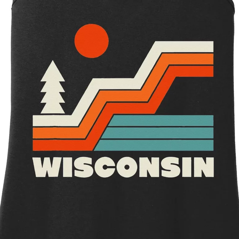 Wisconsin Outdoors Winter Camping Nature Retro Sunset Ladies Essential Tank