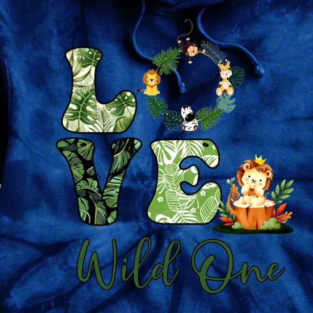 Wild One Wreath 1st Birthday Safari Animal Themed Tie Dye Hoodie