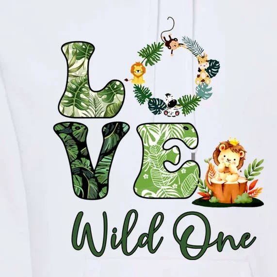 Wild One Wreath 1st Birthday Safari Animal Themed Premium Hoodie