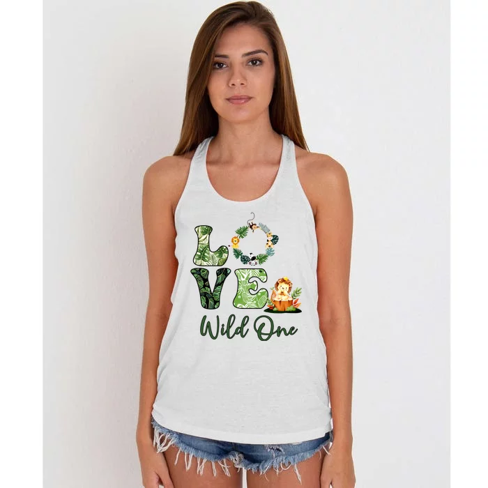 Wild One Wreath 1st Birthday Safari Animal Themed Women's Knotted Racerback Tank