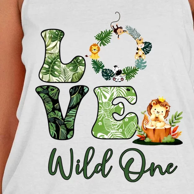 Wild One Wreath 1st Birthday Safari Animal Themed Women's Knotted Racerback Tank