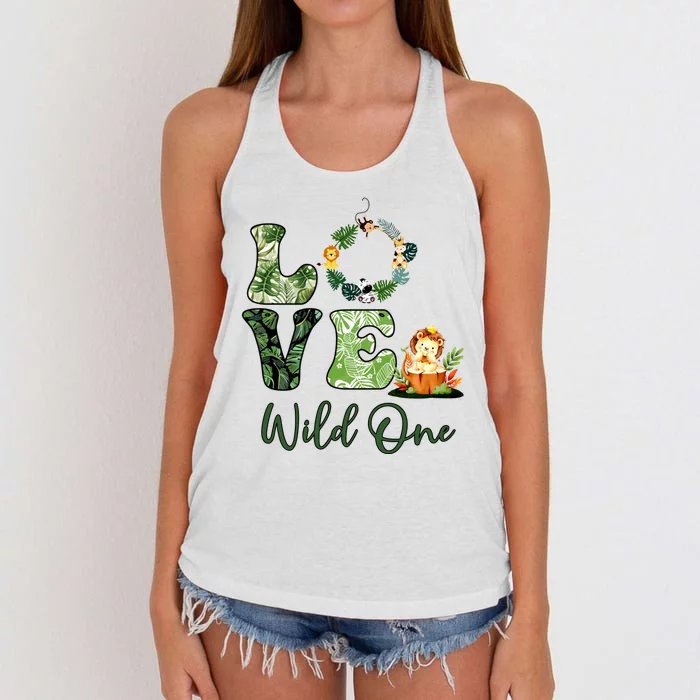 Wild One Wreath 1st Birthday Safari Animal Themed Women's Knotted Racerback Tank