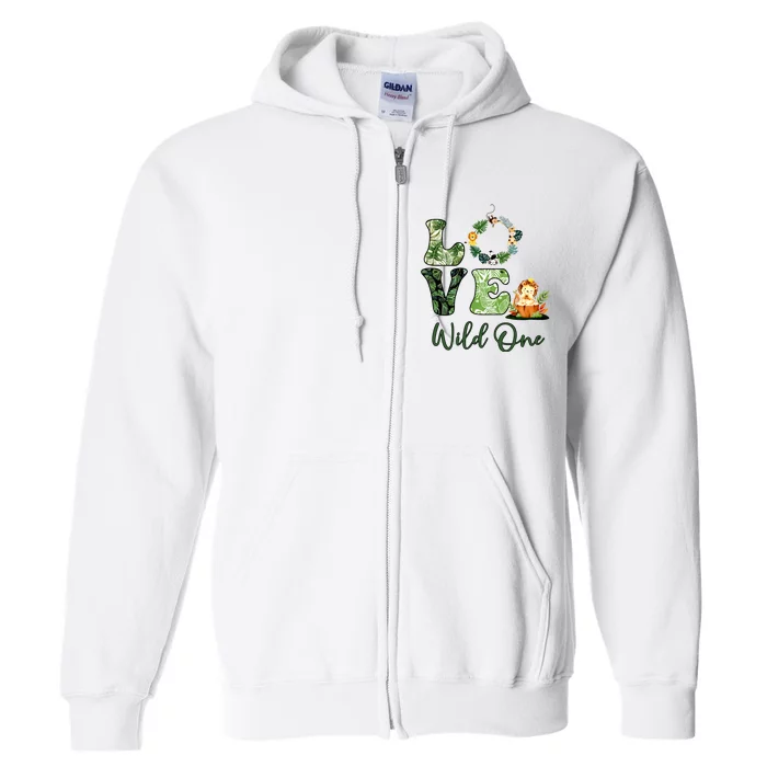 Wild One Wreath 1st Birthday Safari Animal Themed Full Zip Hoodie