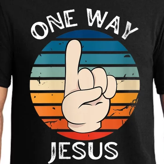 Wo One Way Jesus People Christian Revolution Finger Up Retro V-Neck Pajama Set