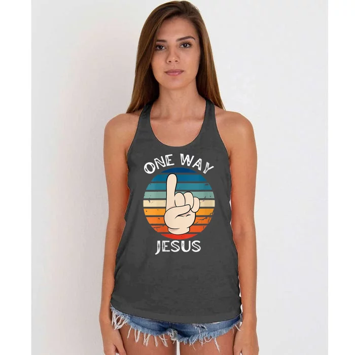 Wo One Way Jesus People Christian Revolution Finger Up Retro V-Neck Women's Knotted Racerback Tank