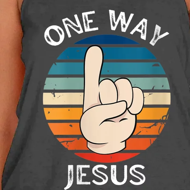 Wo One Way Jesus People Christian Revolution Finger Up Retro V-Neck Women's Knotted Racerback Tank