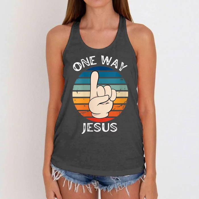 Wo One Way Jesus People Christian Revolution Finger Up Retro V-Neck Women's Knotted Racerback Tank