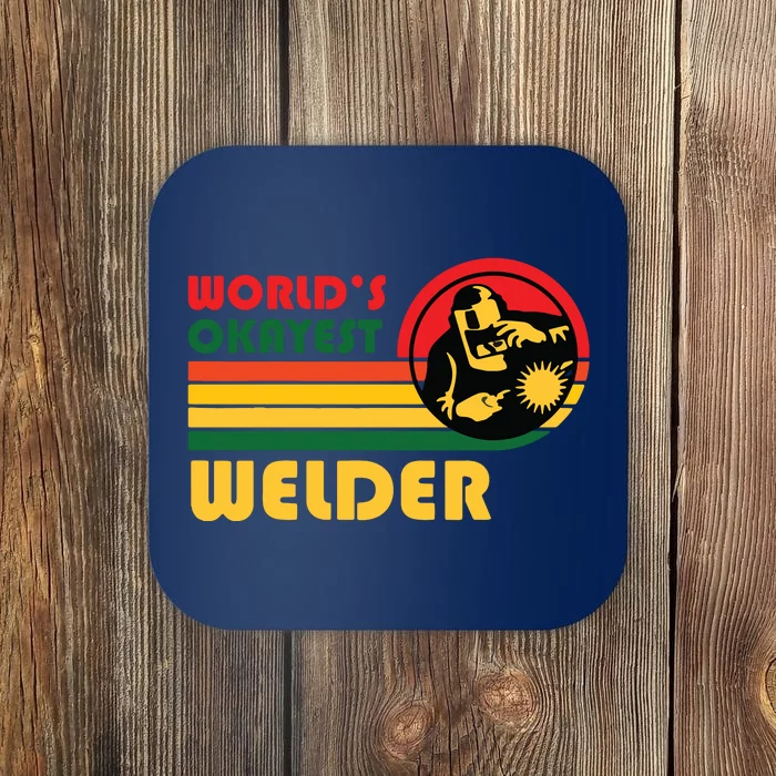 World's Okayest Welder Funny Retro Vintage Sunset Design Coaster