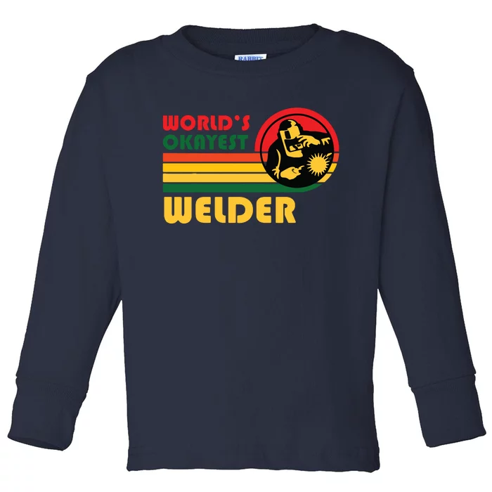 World's Okayest Welder Funny Retro Vintage Sunset Design Toddler Long Sleeve Shirt