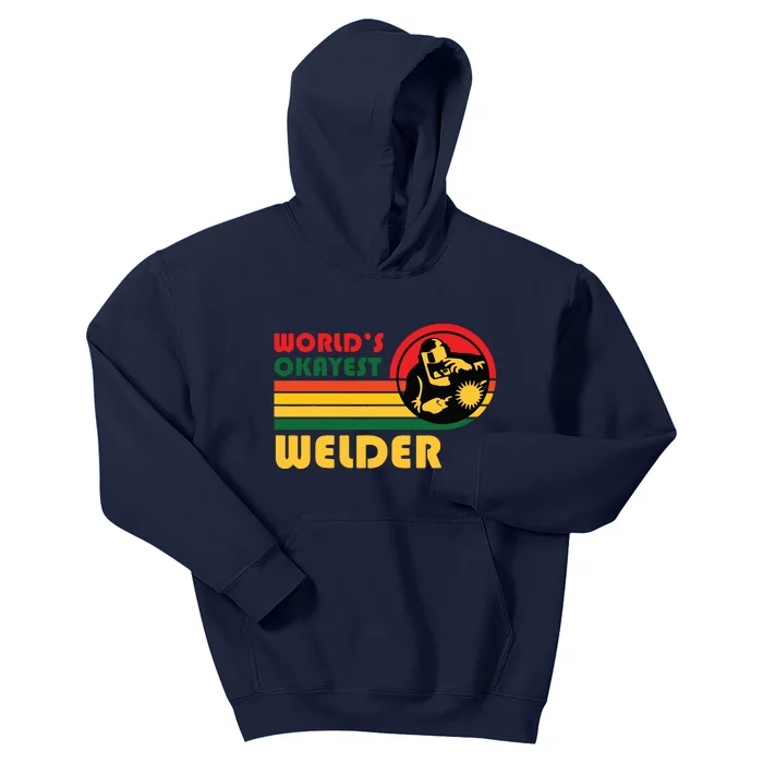 World's Okayest Welder Funny Retro Vintage Sunset Design Kids Hoodie