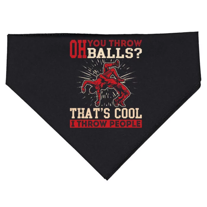 Wrestler Oh You Throw Balls I Throw People Wrestling USA-Made Doggie Bandana