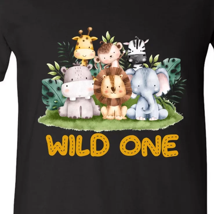 Wild One Zoo 1st Birthday Safari Jungle Animal Gift V-Neck T-Shirt